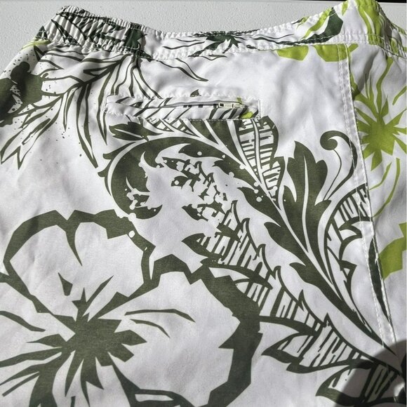 Breakwater Mens Size Large Hawaiian Swim Trunks‎ Green White Floral Beach Board - Picture 8 of 10